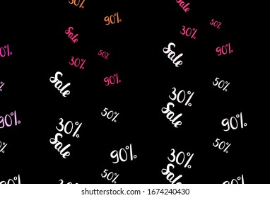 Dark Pink, Red vector template with 30, 50, 90% selling. Illustration with signs of sales on abstract template. Backdrop for super sales on Black Friday.