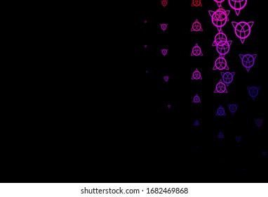Dark Pink, Red vector template with esoteric signs. Colorful vintage illustration with gradient alchemy shapes. Best design halloween events.