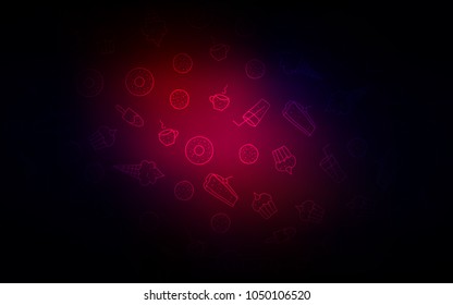 Dark Pink, Red vector texture with sweets, candies. Blurred decorative design of desserts in doodle style. Template of children's food in cafe.