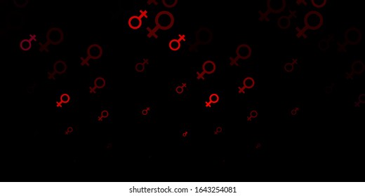 Dark Pink, Red vector texture with women's rights symbols. Illustration with signs of women's strength and power. Elegant design for wallpapers.