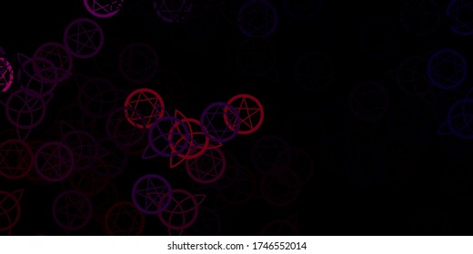 Dark Pink, Red vector texture with religion symbols. Retro design in abstract style with witchcraft forms. Best design halloween events.