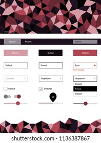 Dark Pink, Red vector ui kit in polygonal style. Colorful ui/ux kit with header consisted of triangles. This sample is for your landing page.