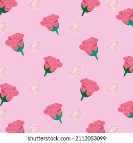 Dark pink rose pattern background, seamless vector,rose background