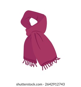 Dark pink scarf with fringe. Vector illustration