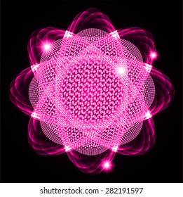 Dark pink Shining atom scheme. Vector illustration. dark background. digital. infographics. Abstract Technology background for computer graphic website internet 