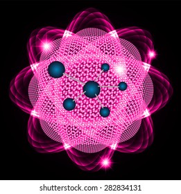 Dark pink Shining atom scheme. Vector illustration. dark background. digital. infographics. Abstract Technology background for computer graphic website internet