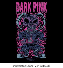 Dark Pink Skull Character Illustration