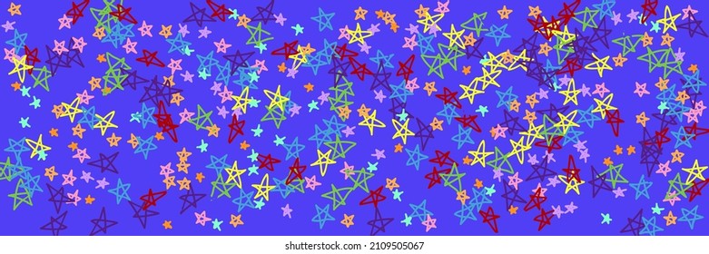 Dark Pink Turquoise Mint Chaotic Vivid Bright Pastel Background. Naive Green Childish Violet Colorful Vibrant Blue Illustration. Stars Red Yellow Orange Rainbow Kids Purple Handdrawn Stars.