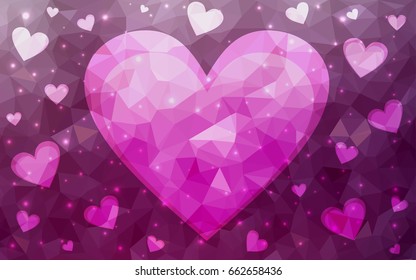 Dark Pink vector abstract glitter heart shape on white background in love concept for valentine's day with sweet and romantic moment. Polygonal design for your business.