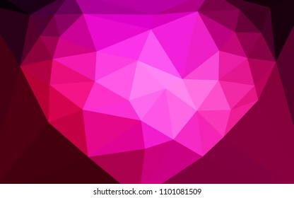 Dark Pink vector abstract mosaic backdrop with a heart in a centre. A sample with polygonal shapes. Pattern for a brand book's backdrop.
