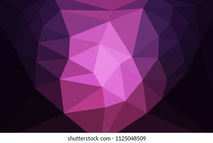 Dark Pink vector abstract mosaic pattern with a heart in a centre. Colorful illustration with gradient. Best triangular design for your business.