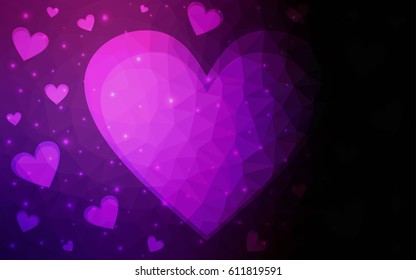 Dark pink vector abstract Triangle Geometrical Heart on white polygonal background. Happy Valentine's Day Greeting Card. Stock template for your design.