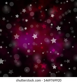 Dark Pink vector backdrop with circles, stars. Abstract design in gradient style with bubbles, stars. Design for wallpaper, fabric makers.