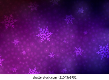 Dark Pink vector backdrop in holiday style. Illustration with colorful snowflakes and Christmas balls. Template for lettering, typography.