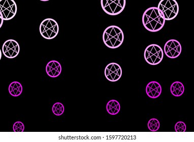 Dark Pink vector backdrop with mystery symbols. Colorful mystic symbols with a gradient in ancient style. Background for esoteric, mystic designs.