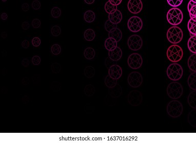 Dark Pink vector backdrop with mystery symbols. Colorful vintage illustration with gradient alchemy shapes. Best design halloween events.