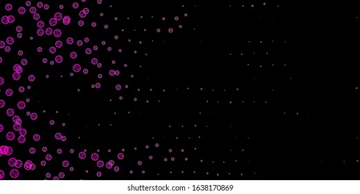 Dark Pink vector backdrop with mystery symbols. Colorful vintage illustration with gradient alchemy shapes. Simple design for occult depiction.