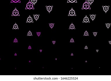 Dark Pink vector backdrop with mystery symbols. Colorful vintage illustration with gradient alchemy shapes. Background for esoteric, mystic designs.