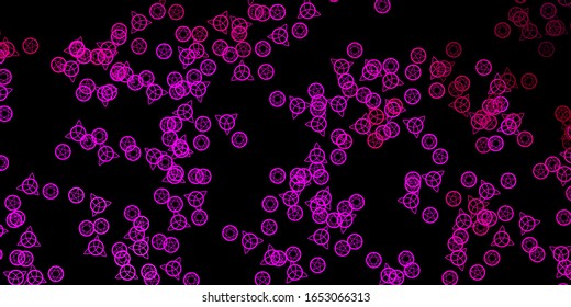 Dark Pink vector backdrop with mystery symbols. Illustration with magical signs of spiritual power. Background for esoteric, mystic designs.