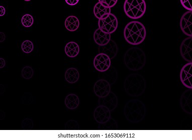 Dark Pink vector backdrop with mystery symbols. Illustration with magical signs of spiritual power. Simple base for your occult design.