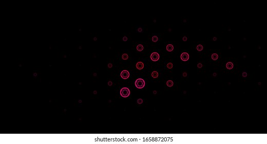 Dark Pink vector backdrop with mystery symbols. Colorful mystic symbols with a gradient in ancient style. Simple base for your occult design.