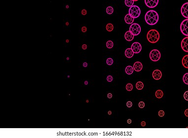 Dark Pink vector backdrop with mystery symbols. Colorful vintage illustration with gradient alchemy shapes. Simple design for occult depiction.