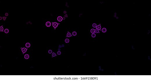 Dark Pink vector backdrop with mystery symbols. Colorful mystic symbols with a gradient in ancient style. Background for esoteric, mystic designs.