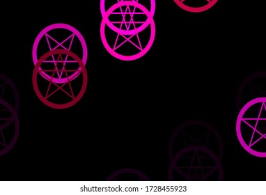Dark Pink vector backdrop with mystery symbols. Illustration with magical signs of spiritual power. Best design halloween events.