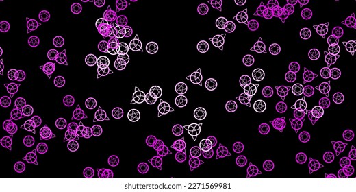 Dark Pink vector backdrop with mystery symbols. Abstract illustration with gothic gradient shapes. Simple base for your occult design.