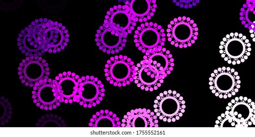 Dark pink vector backdrop with virus symbols. Simple design in abstract style with infection forms. Simple drawing against danger fever.