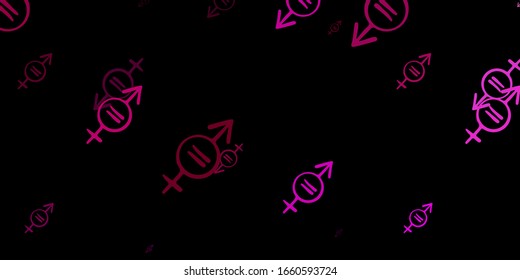 Dark Pink vector backdrop with woman's power symbols. Colorful feminism symbols with a gradient in modern style. Best design to show the power of women.
