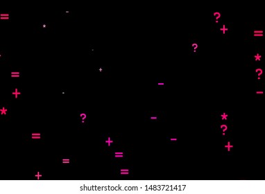 Dark Pink vector background with arithmetic signs. Illustration with Numeral symbols on abstract template. Pattern for school, grammar websites.