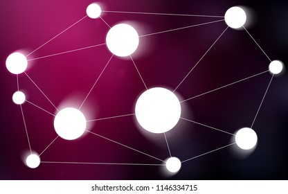 Dark Pink vector background with bubbles, lines. Glitter abstract illustration with connection of triangle structure. Pattern can be used for futuristic ad, booklets.