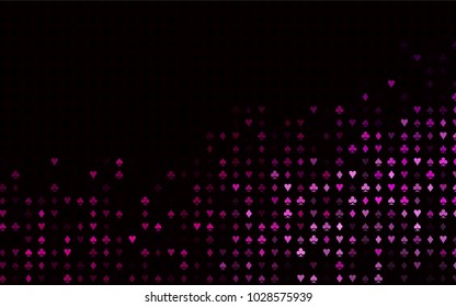 Dark Pink vector background with cards signs. Illustration with set of hearts, spades, clubs, diamonds. Smart design for your business advert of casinos.