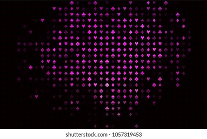 Dark Pink vector background with cards signs. Blurred decorative design of hearts, spades, clubs, diamonds. Pattern for booklets, leaflets of gambling houses.