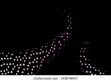 Dark Pink vector background with cards signs. Colorful gradient with signs of hearts, spades, clubs, diamonds. Pattern for booklets, leaflets of gambling houses.