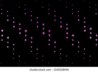 Dark Pink vector background with cards signs. Shining illustration with hearts, spades, clubs, diamonds. Pattern for leaflets of poker games, events.