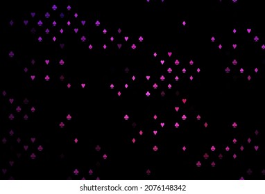 Dark pink vector background with cards signs. Blurred decorative design of hearts, spades, clubs, diamonds. Smart design for your business advert of casinos.