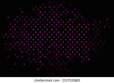 Dark pink vector background with cards signs. Illustration with set of hearts, spades, clubs, diamonds. Template for business cards of casinos.