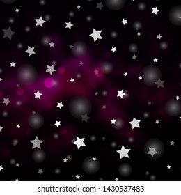 Dark Pink vector background with circles, stars. Abstract illustration with colorful shapes of circles, stars. Template for business cards, websites.