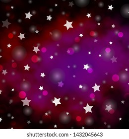Dark Pink vector background with circles, stars. Glitter abstract illustration with colorful drops, stars. Texture for window blinds, curtains.