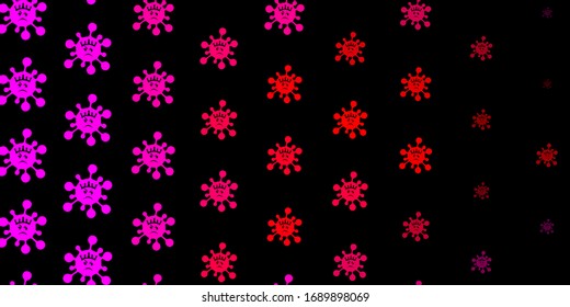 Dark pink vector background with covid-19 symbols. Abstract illustration with biological gradient shapes. Design for biohazard warning.