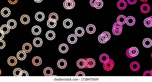 Dark pink vector background with covid-19 symbols. Smart illustration with covid signs in decorative style. Simple design against epidemic information.