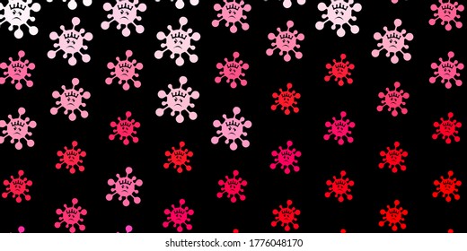 Fondo vectorial rosa oscuro con símbolos covid-19. Ilustración inteligente con signos cómodos en estilo decorativo. Mejor diseño para eventos de cuarentena.