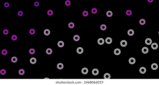 Dark pink vector background with covid-19 symbols. Simple design in abstract style with infection forms. Simple drawing against danger fever.