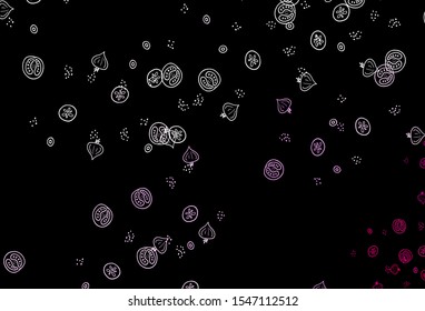 Dark Pink vector background with cuisine gourmet. Colorful decorative design of snacks in doodle style. Pattern for menu of cafes, bars, restaurants.