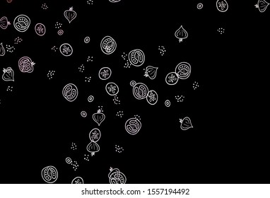 Dark Pink vector background with cuisine gourmet. Illustration with set of fresh food in doodle style. Design for ad, poster, banner of cafes or restaurants.