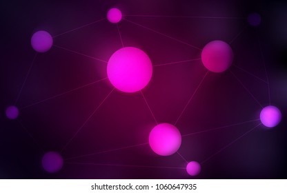 Dark Pink vector background with dots and lines. Abstract illustration with colorful discs and triangles. Pattern can be used for beautiful websites.