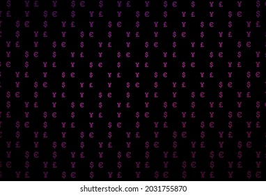Fondo vector de color rosa oscuro con EUR, USD, GBP, JPY. Ilustración con dólares, USD, usa signos de plantilla blanca. El patrón se puede usar como anuncios, afiches, banner para pagos.
