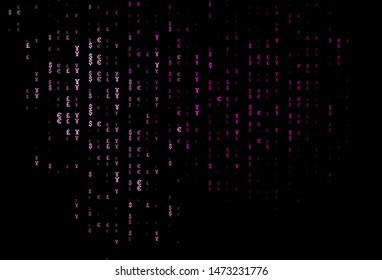 Dark Pink vector background with Euro, Yen, Pound. Abstract illustration with colored financial digital symbols. The pattern can be used for financial, investment websites.